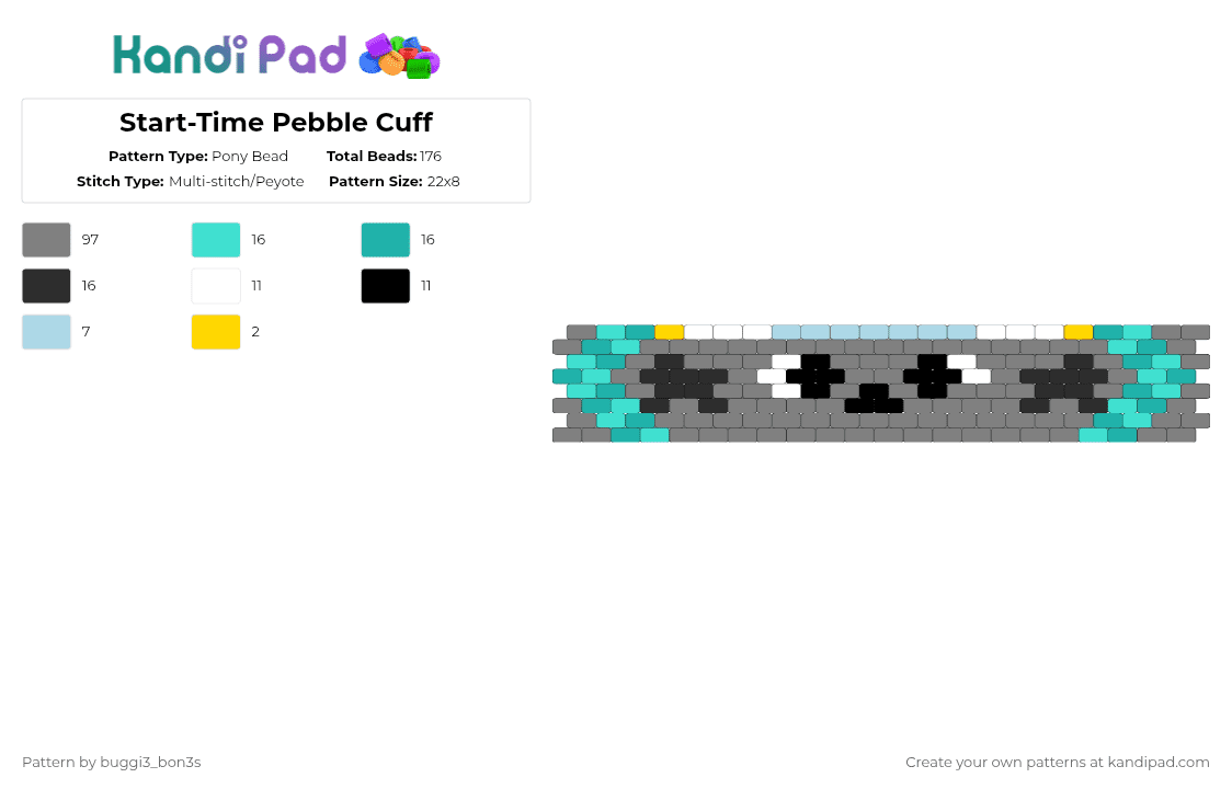 Start-Time Pebble Cuff Pony Bead Pattern - Kandi Pad | Kandi Patterns ...
