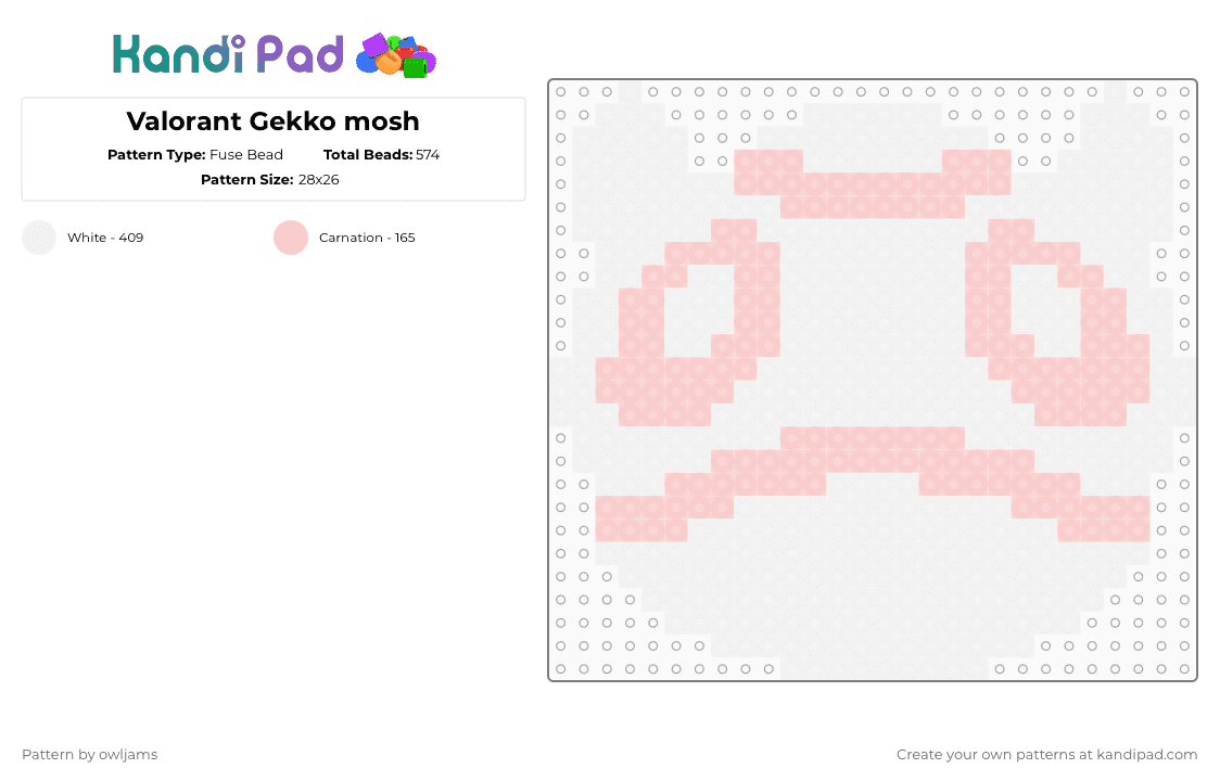 Valorant Gekko mosh - Fuse Bead Pattern by owljams on Kandi Pad - white,beige