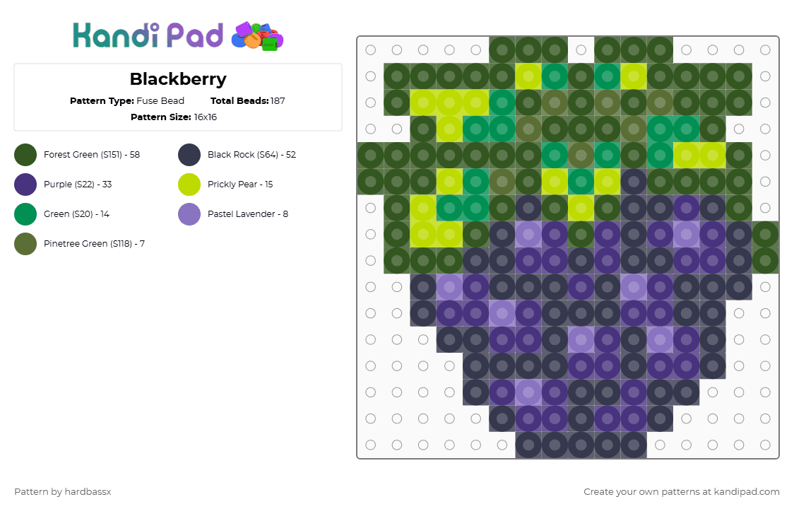 Blackberry - Fuse Bead Pattern by hardbassx on Kandi Pad - blackberry,food,plant,gold,purple,fruit,pixel,8bit,stardewvalley