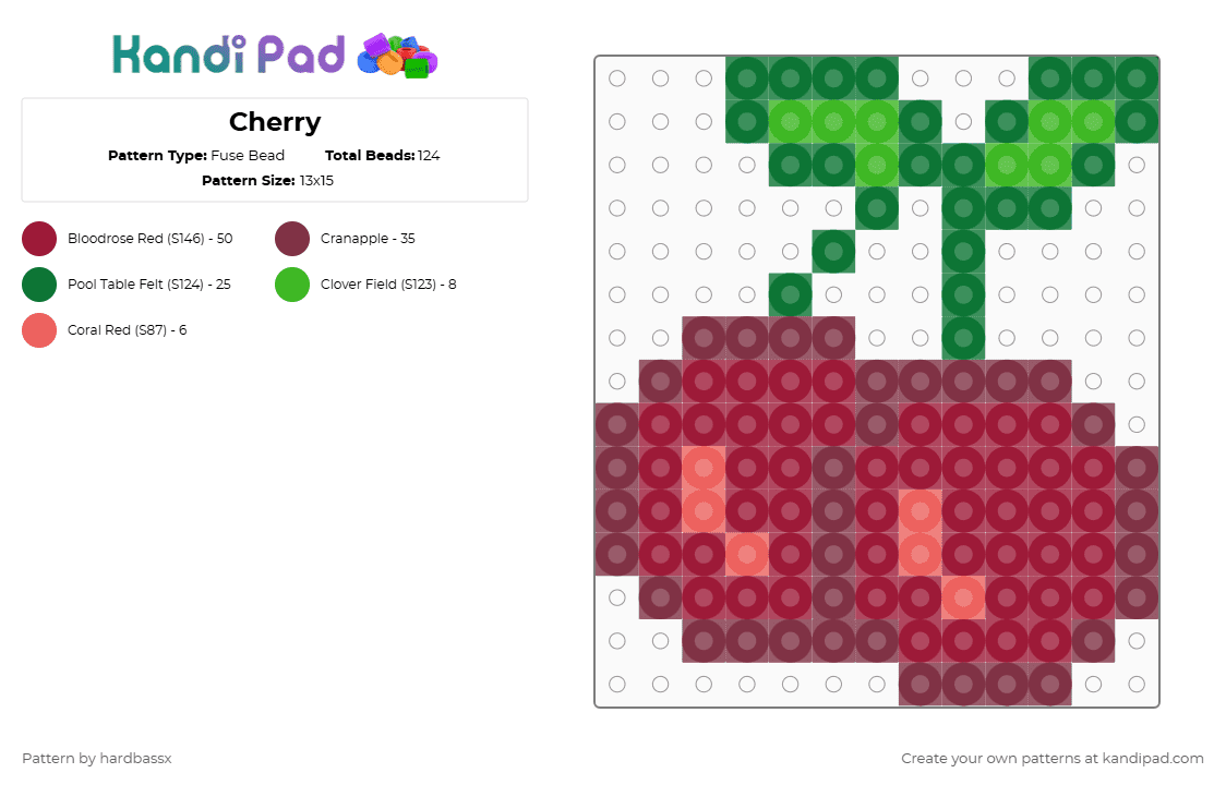 Cherry - Fuse Bead Pattern by hardbassx on Kandi Pad - cherries,food,red,cereja,stardew,fruit,fruta,cherry
