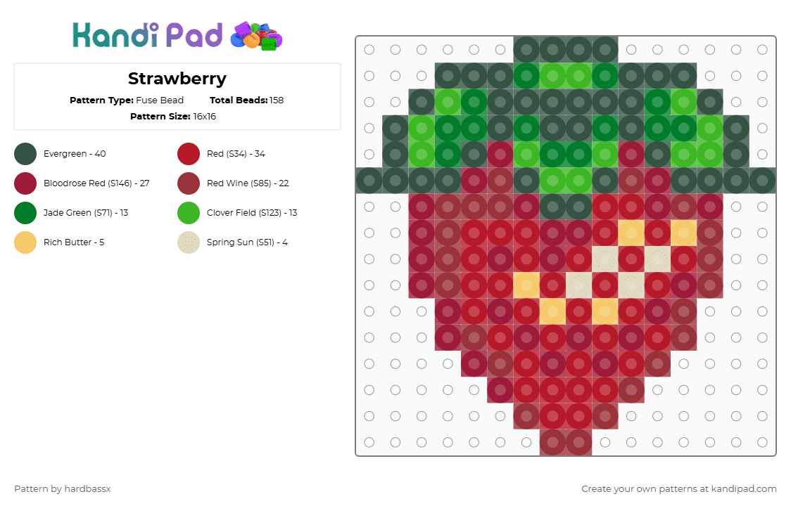 Strawberry - Fuse Bead Pattern by hardbassx on Kandi Pad - gray,red,strawberry,morango,fruit,stardew,stardewvalley,pixel,bit