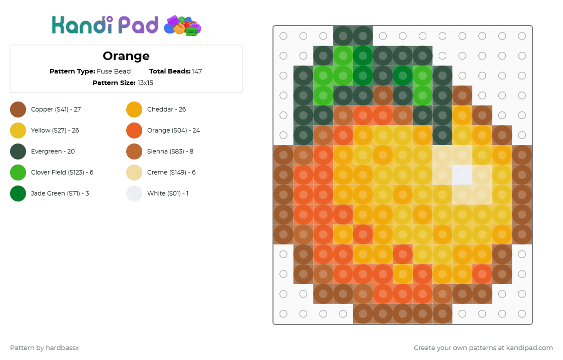 Orange - Fuse Bead Pattern by hardbassx on Kandi Pad - tan,orange,yellow,laranja,bit,pixel,fruit,stardew,stardewvalley