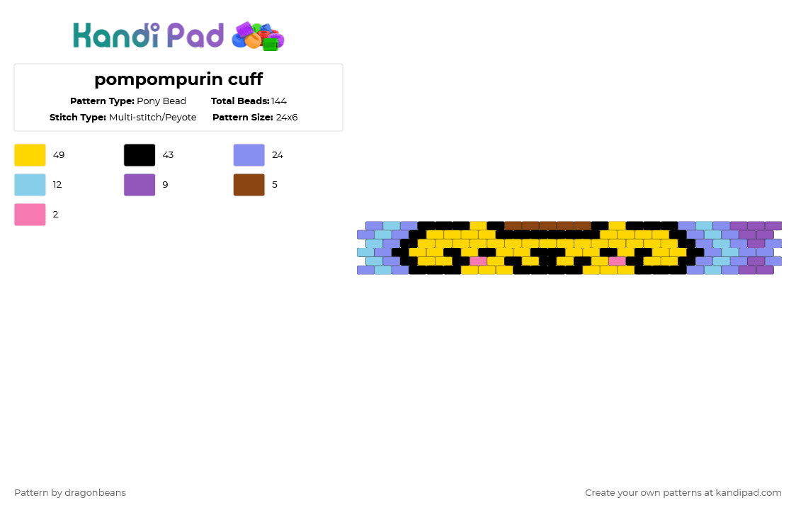 pompompurin cuff - Pony Bead Pattern by dragonbeans on Kandi Pad - yellow,blue,pompompurin,sanrio,cute,cuff