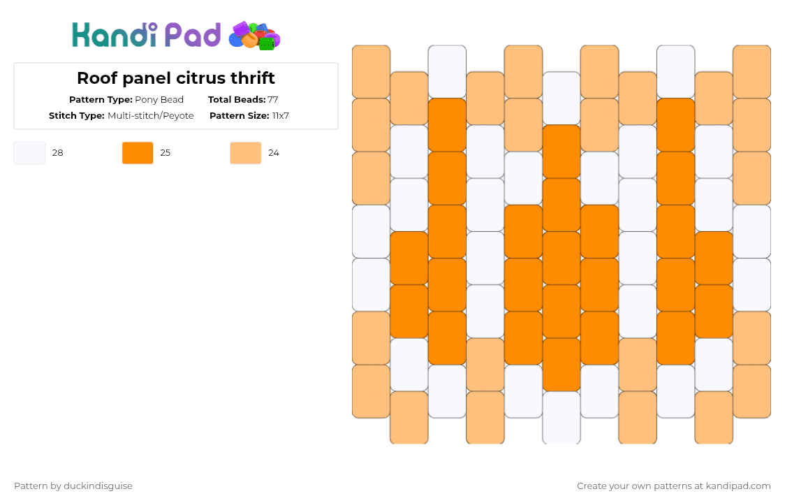Roof panel citrus thrift - Pony Bead Pattern by duckindisguise on Kandi Pad - white,orange,village,thrift