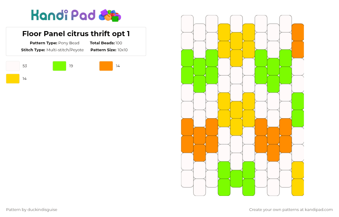 Floor Panel citrus thrift opt 1 - Pony Bead Pattern by duckindisguise on Kandi Pad - white,green,village,orange,thrift