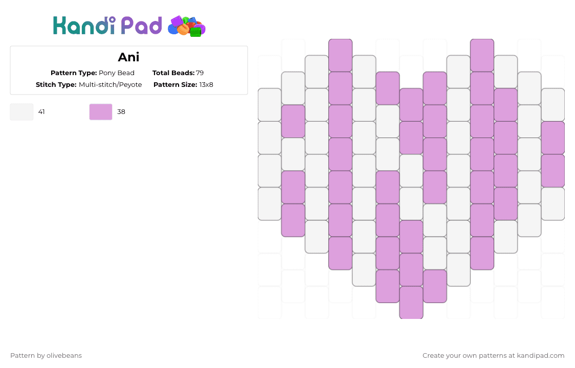 Ani - Pony Bead Pattern by olivebeans on Kandi Pad - white,pink