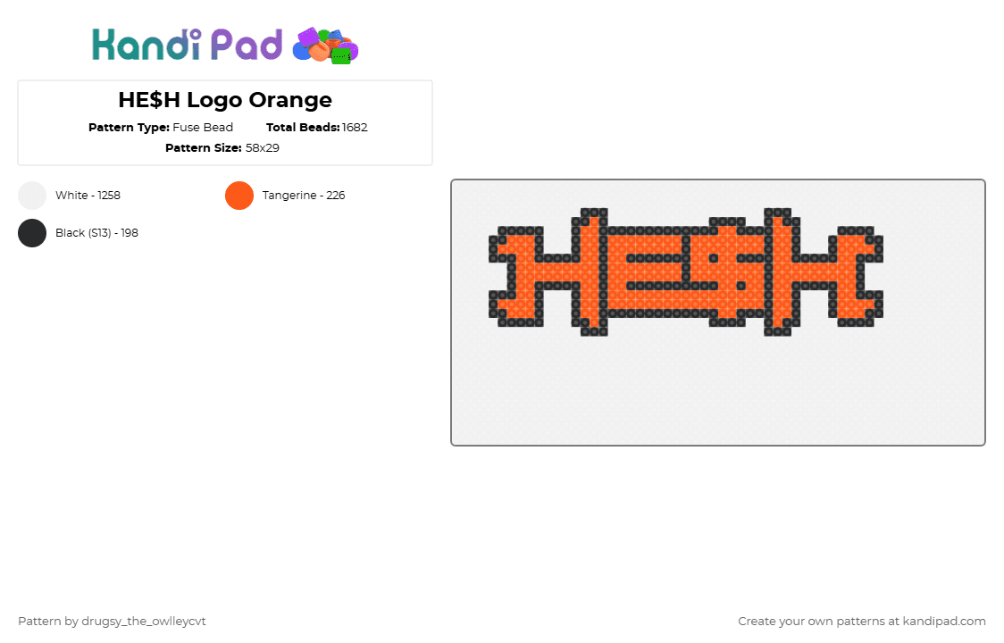 HE$H Logo Orange - Fuse Bead Pattern by drugsy_the_owlleycvt on Kandi Pad - white,hesh,edm,dubstep,riddim