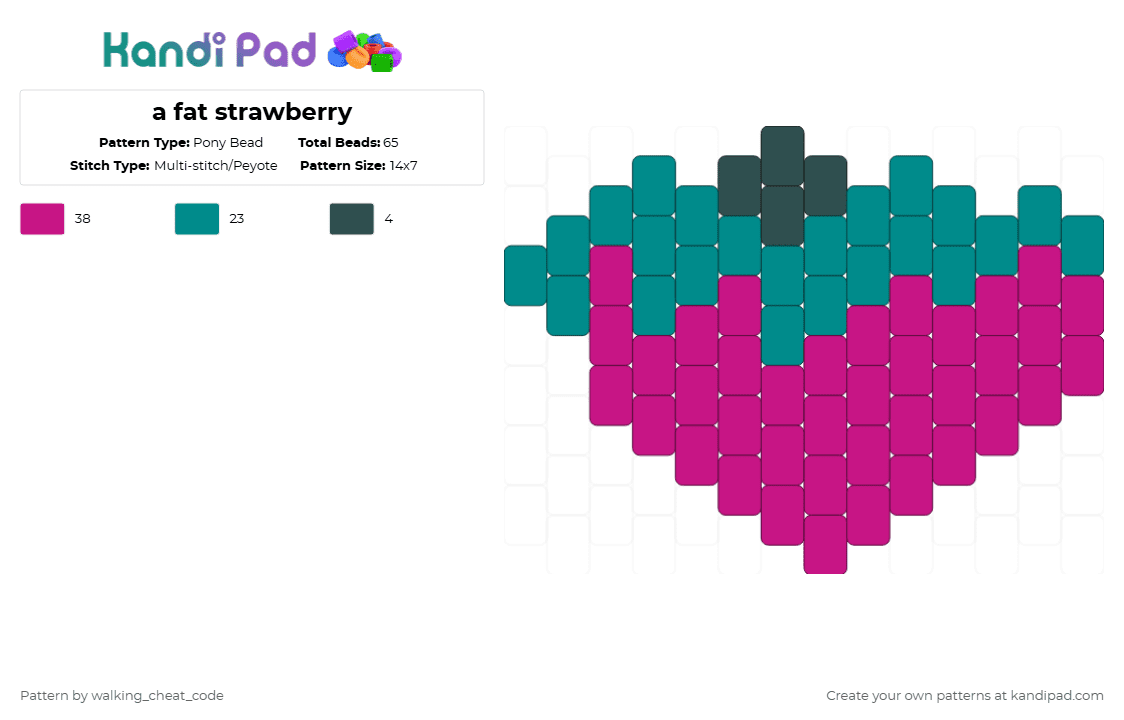 a fat strawberry - Pony Bead Pattern by deleted_user_381197 on Kandi Pad - pink,teal