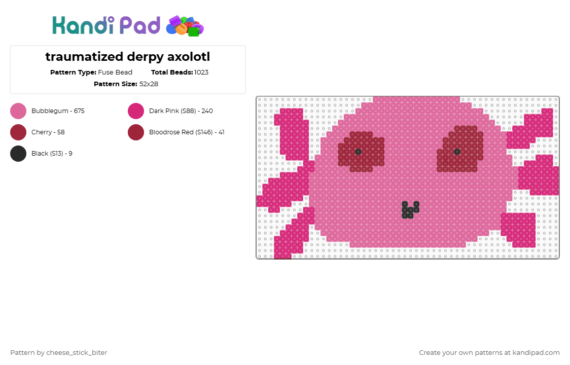 traumatized derpy axolotl - Fuse Bead Pattern by deleted_user_381197 on Kandi Pad - pink,cotdaxolotls
