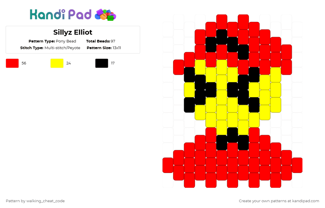 Sillyz Elliot - Pony Bead Pattern by deleted_user_381197 on Kandi Pad - red,yellow
