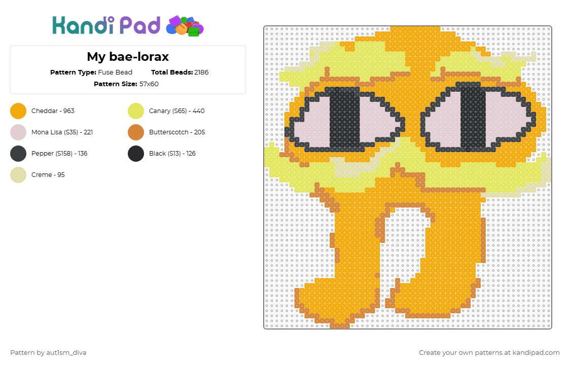 My bae-lorax - Fuse Bead Pattern by deleted_user_381197 on Kandi Pad - yellow,orange