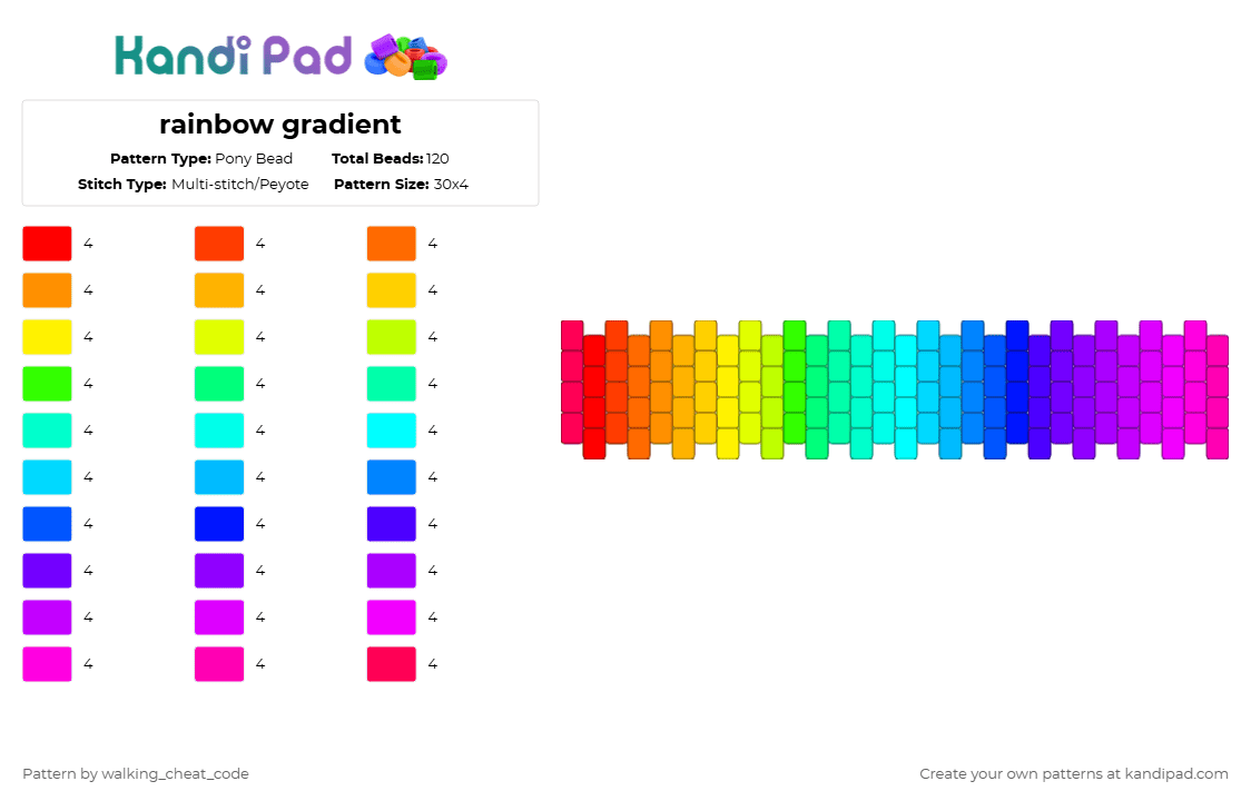 rainbow gradient - Pony Bead Pattern by deleted_user_381197 on Kandi Pad - orange,teal,purple,colorful