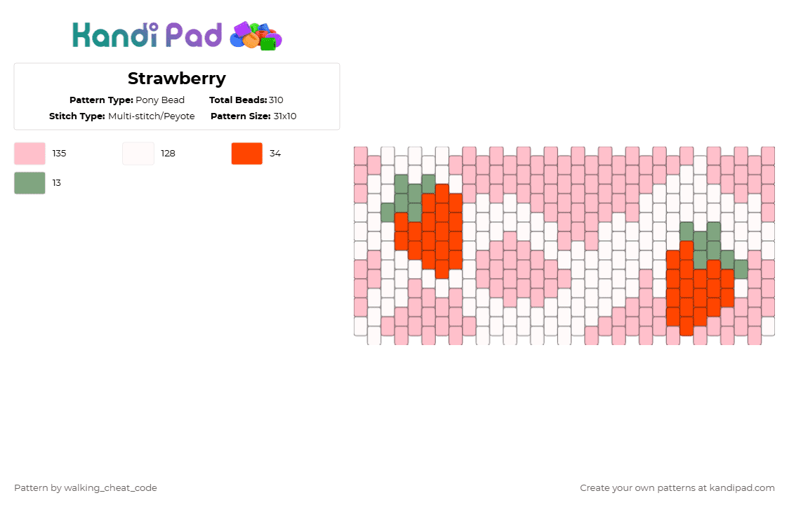 Strawberry - Pony Bead Pattern by deleted_user_381197 on Kandi Pad - pink