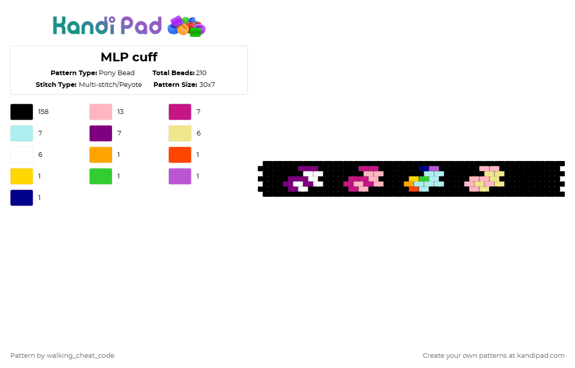 MLP cuff - Pony Bead Pattern by deleted_user_381197 on Kandi Pad - black,pink,yellow,light blue