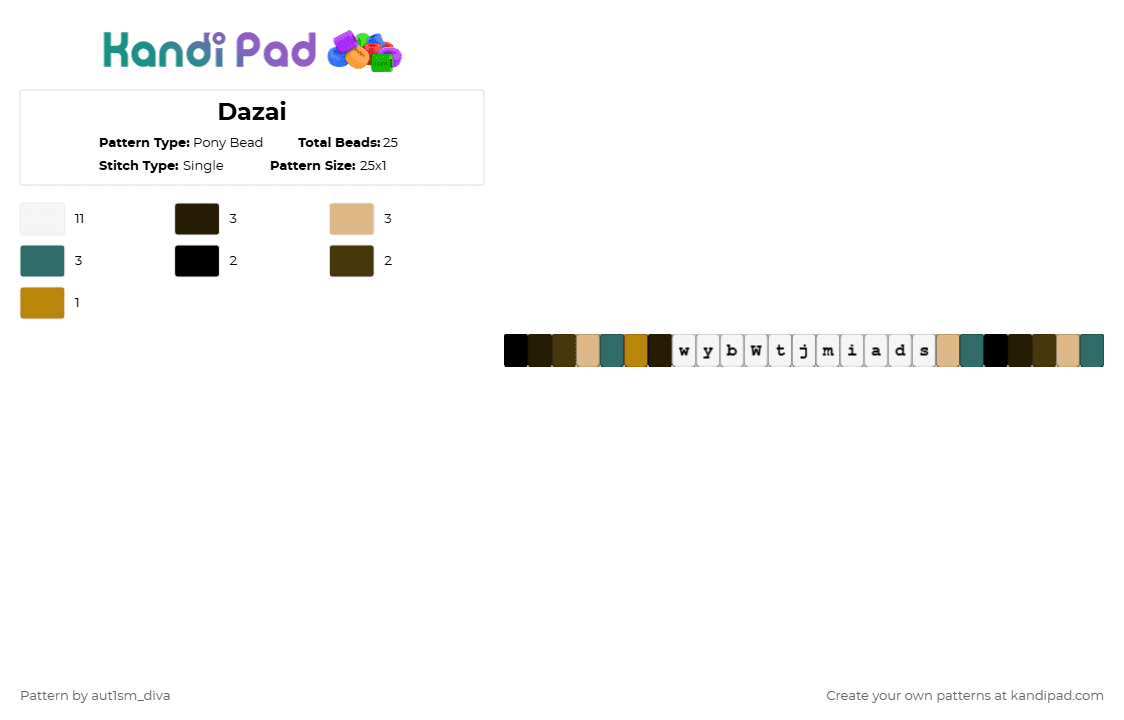 Dazai - Pony Bead Pattern by deleted_user_381197 on Kandi Pad - white,beige,teal