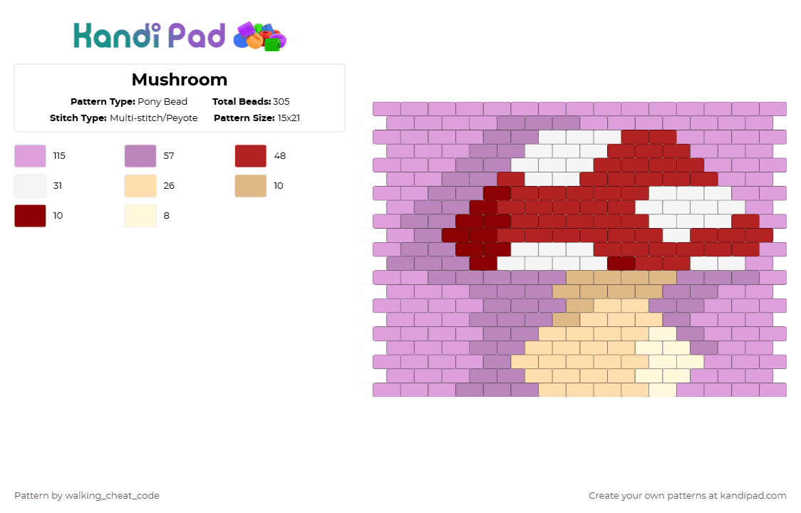 Mushroom - Pony Bead Pattern by deleted_user_381197 on Kandi Pad - pink