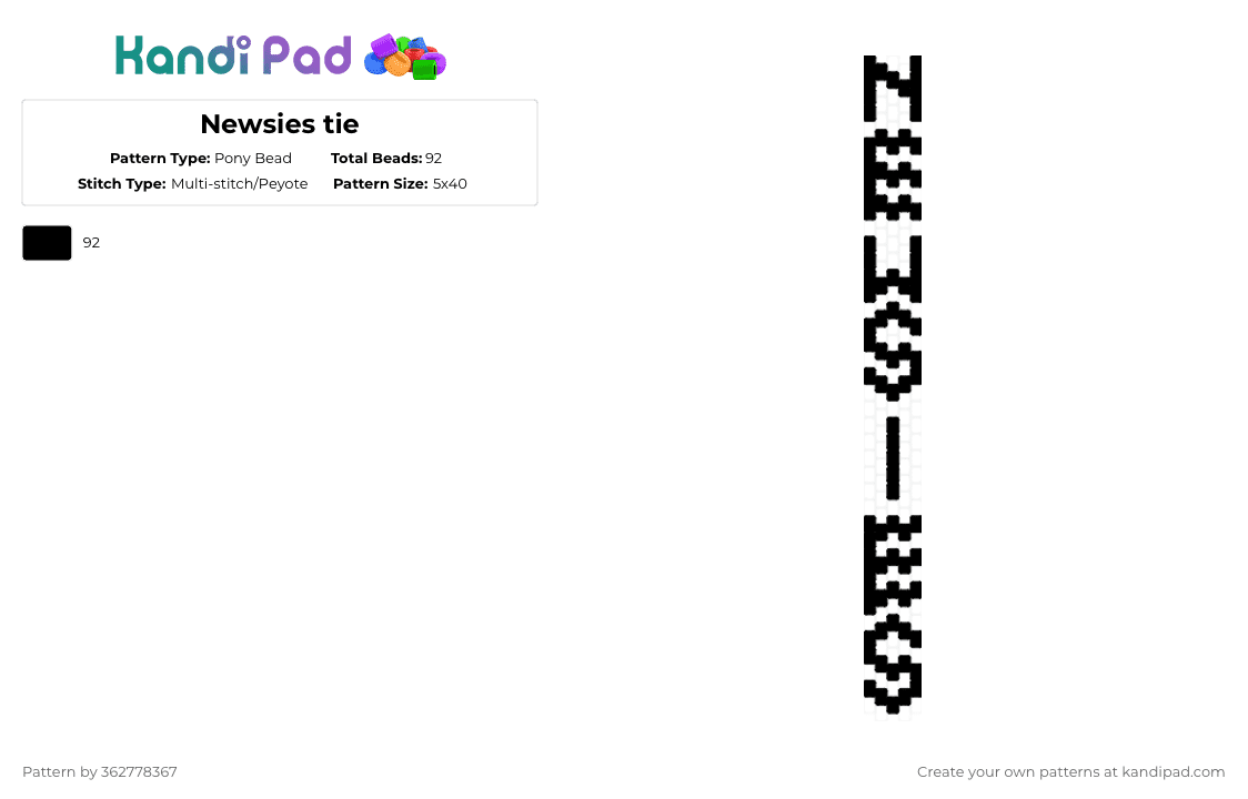 Newsies tie - Pony Bead Pattern by 362778367 on Kandi Pad - black