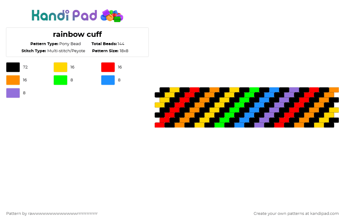 rainbow cuff - Pony Bead Pattern by rawwwwwwwwwwwwwrrrrrrrrrrrrr on Kandi Pad - black,yellow,red,orange