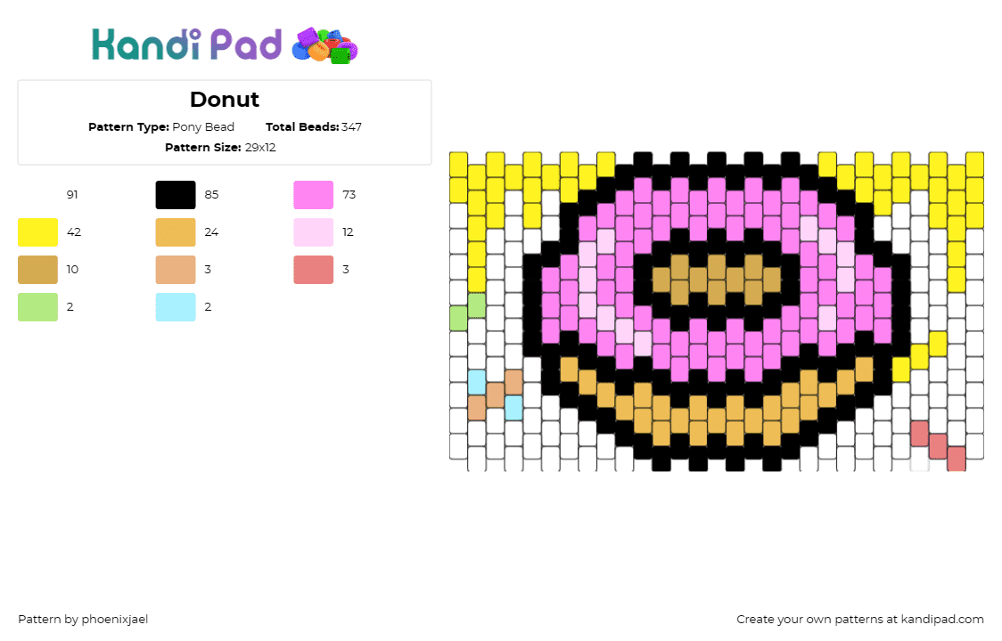 Donut - Pony Bead Pattern by phoenixjael on Kandi Pad - donut,breakfast,dessert,food,cuff,sweet,whimsical,appetizing,pink