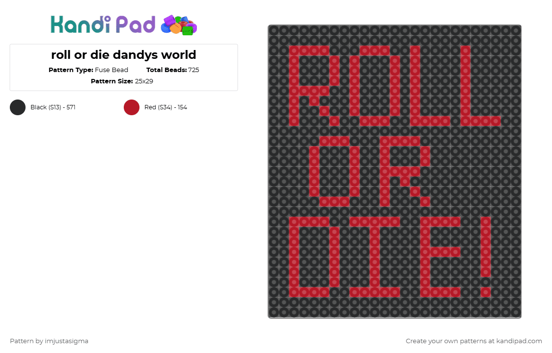 roll or die dandys world - Fuse Bead Pattern by imjustasigma on Kandi Pad - black