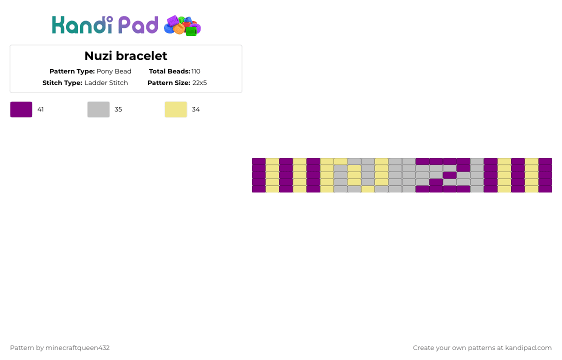 Nuzi bracelet - Pony Bead Pattern by minecraftqueen432 on Kandi Pad - pink,murder drones,nuzi,n,uzi,kandi