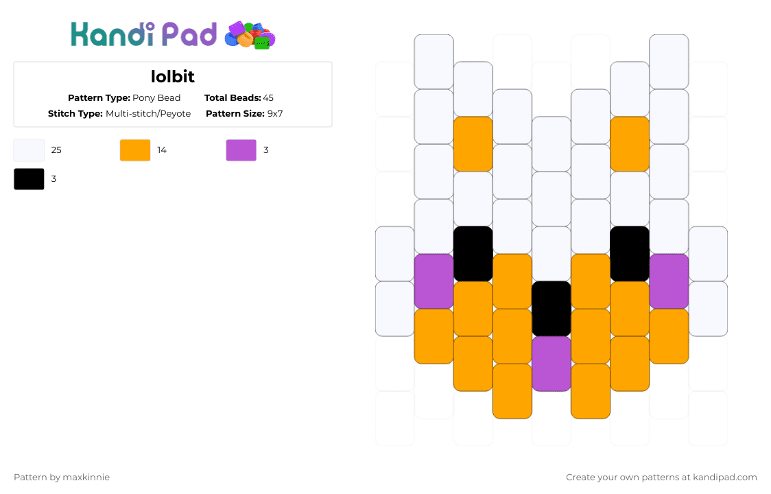 lolbit - Pony Bead Pattern by maxkinnie on Kandi Pad - white,orange