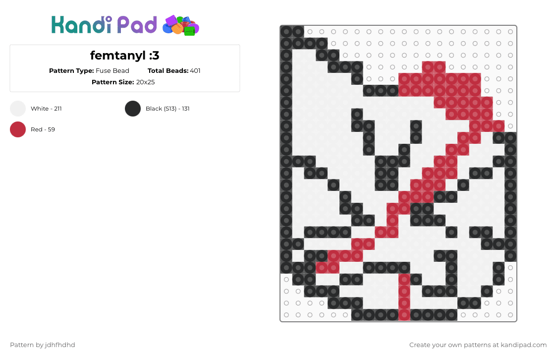 femtanyl :3 - Fuse Bead Pattern by jdhfhdhd on Kandi Pad - white,femtanyl