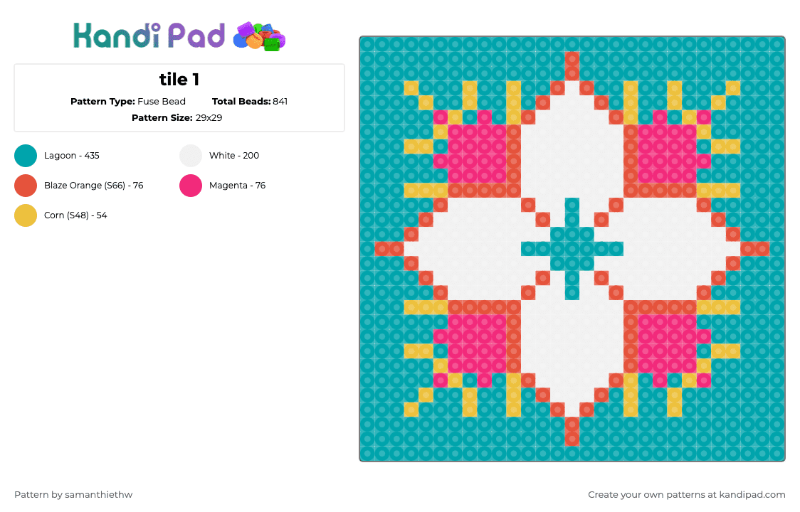 tile 1 - Fuse Bead Pattern by samanthiethw on Kandi Pad - teal