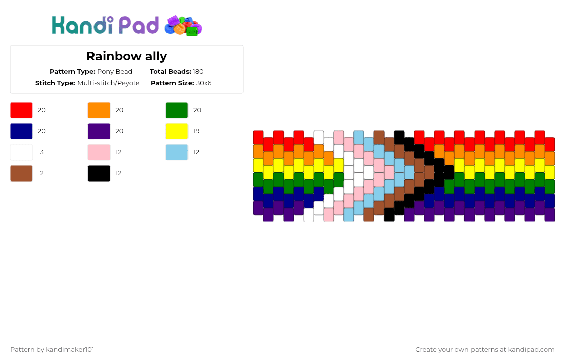 Ally Color Patterns Rainbow ally Pony Bead Pattern - Kandi Pad | Kandi Patterns, Fuse Bead ...