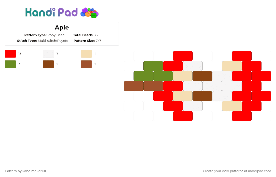 Aple - Pony Bead Pattern by kandimaker101 on Kandi Pad - aple, red