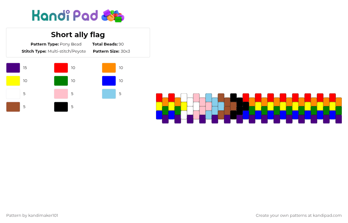 Short ally flag - Pony Bead Pattern by kandimaker101 on Kandi Pad - red,purple