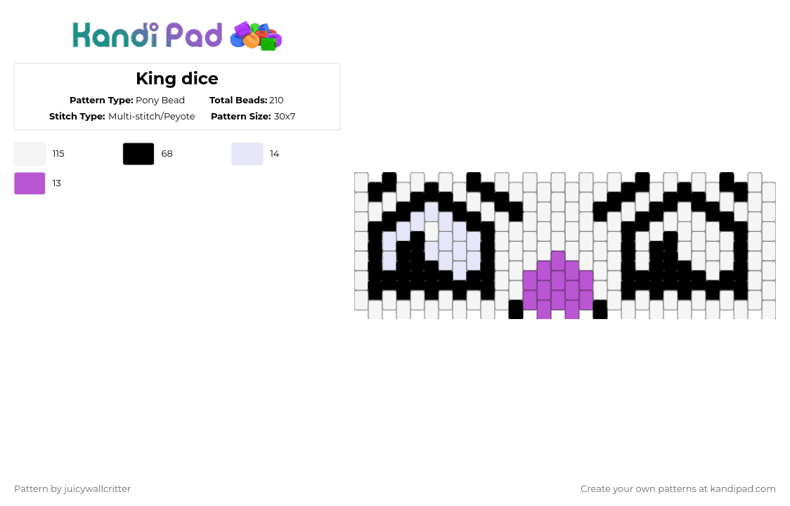 King dice - Pony Bead Pattern by juicywallcritter on Kandi Pad - white,cuphead,mugman,king dice