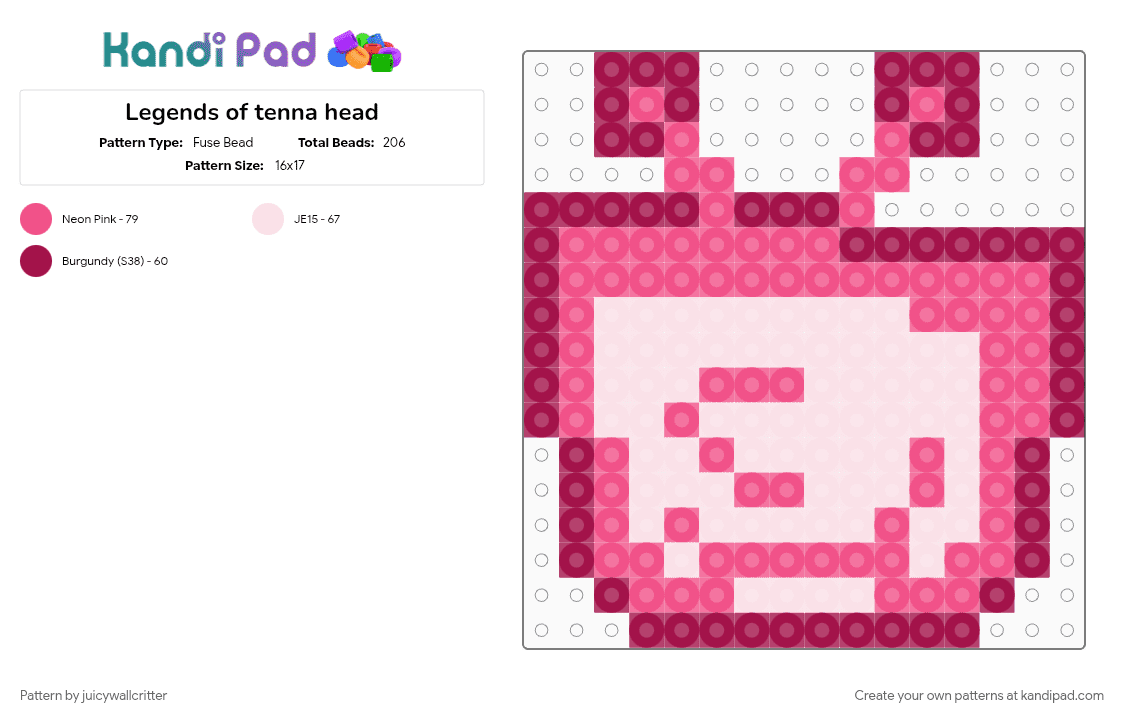 Legends of tenna head - Fuse Bead Pattern by juicywallcritter on Kandi Pad - character, deltarune, deltarune chapter 3, head, pink, spamtenna, tenna, white