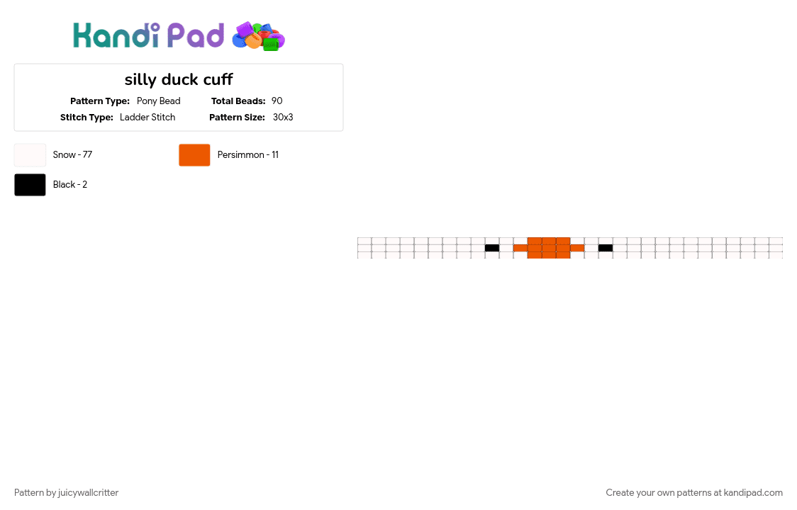 silly duck cuff - Pony Bead Pattern by juicywallcritter on Kandi Pad - animal, cute, duck, silly, white