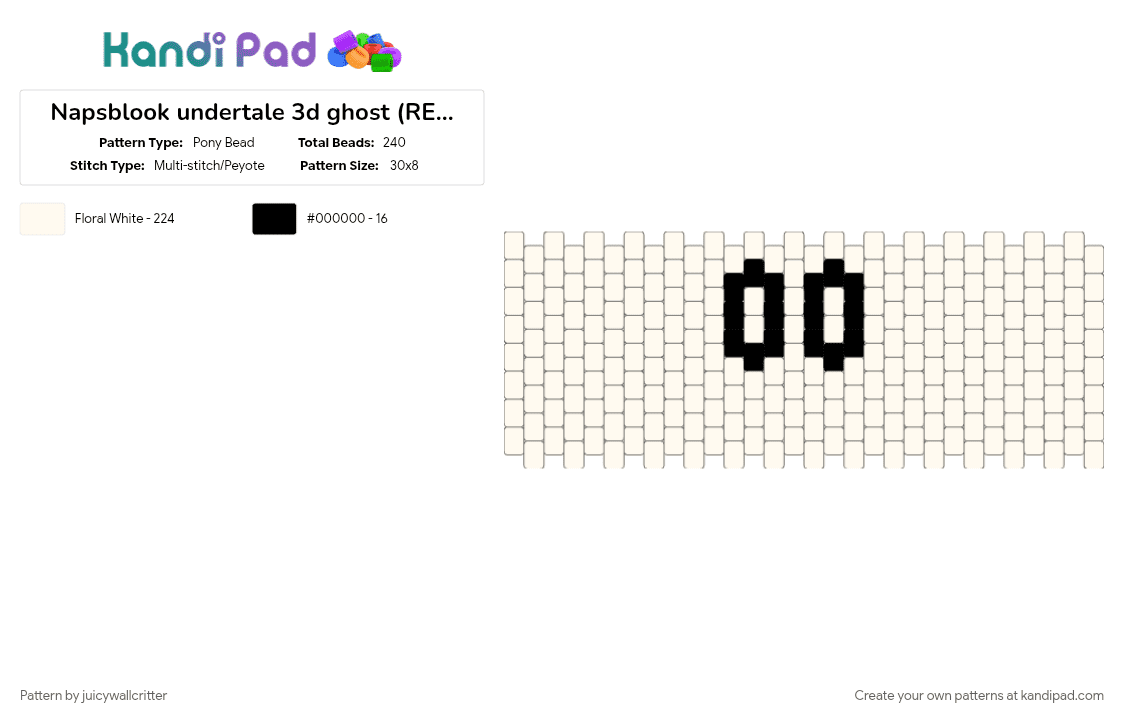 Napstablook 3d figure (READ DESC) - Pony Bead Pattern by juicywallcritter on Kandi Pad - character, deltarune, gaming, ghost, napstablook, undertale, video game, white