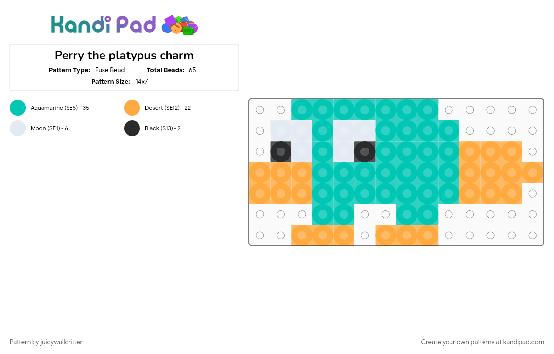 Perry the platypus charm - Fuse Bead Pattern by juicywallcritter on Kandi Pad - character, orange, perry the platypus, phineas and ferb, show, teal
