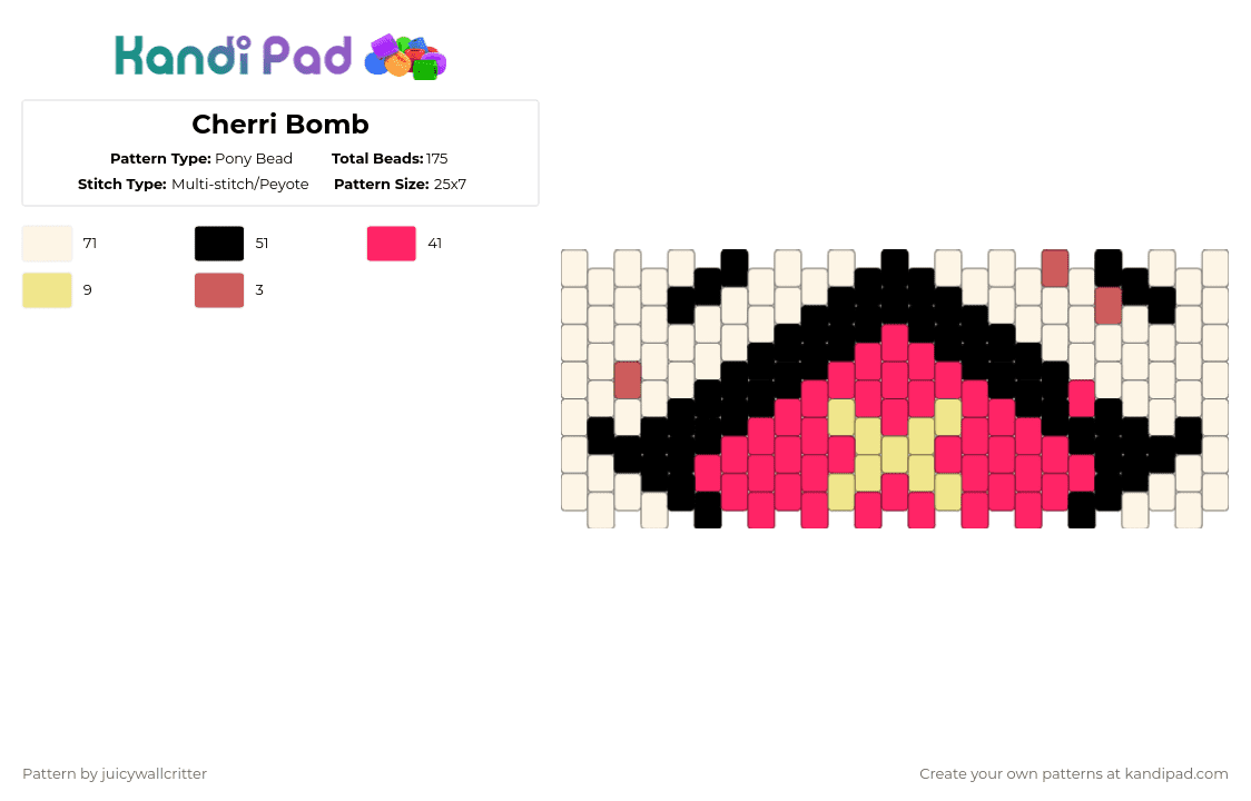 Cherri Bomb - Pony Bead Pattern by juicywallcritter on Kandi Pad - red,cherri bomb,hazbin,hazbin hotel