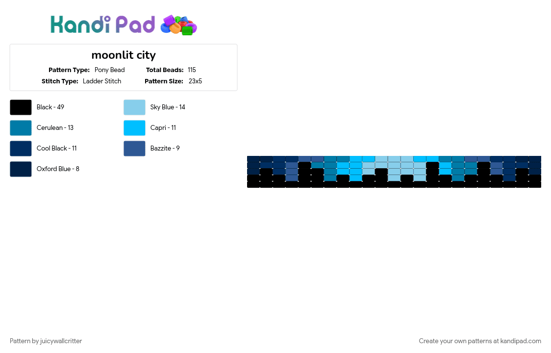 moonlit city - Pony Bead Pattern by juicywallcritter on Kandi Pad - blue, city, cuff, light blue, moon, night