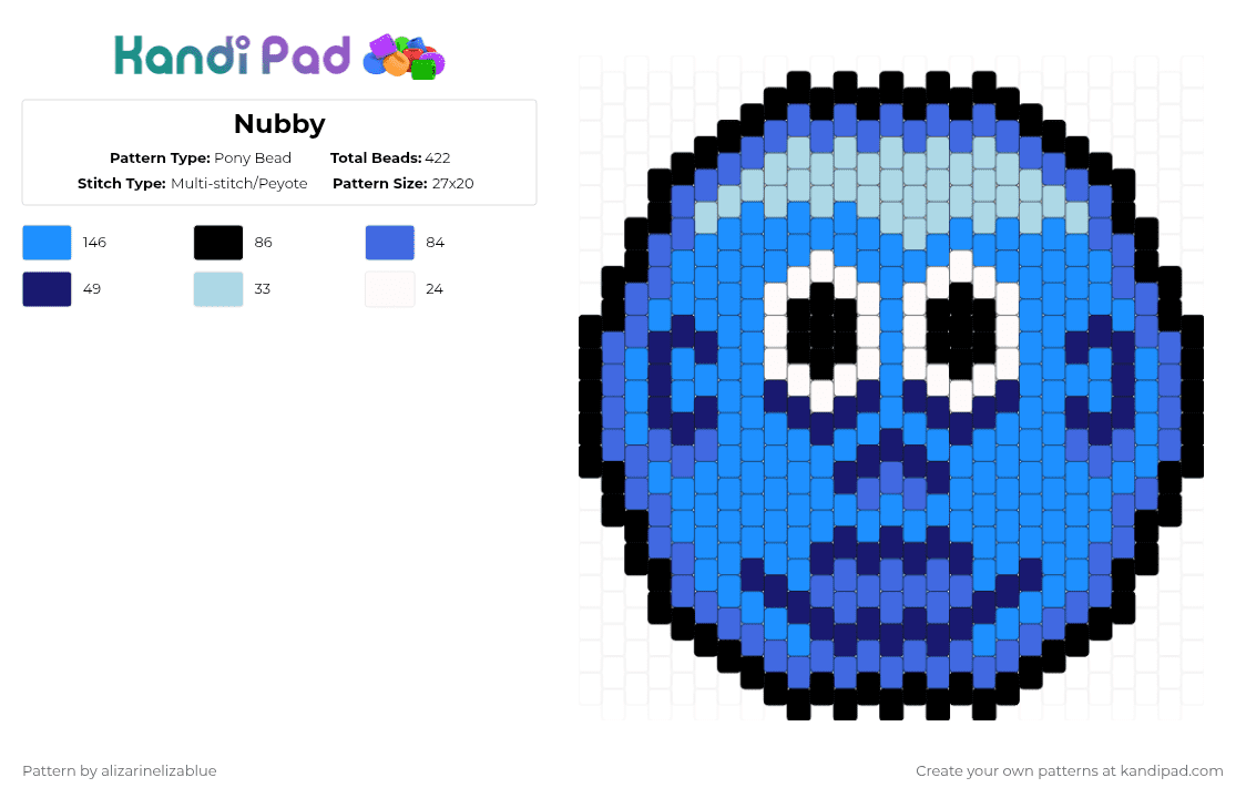 Nubby - Pony Bead Pattern by alizarinelizablue on Kandi Pad - computer games, light blue, mogdogblog, nnf, nubbys number factory, video games