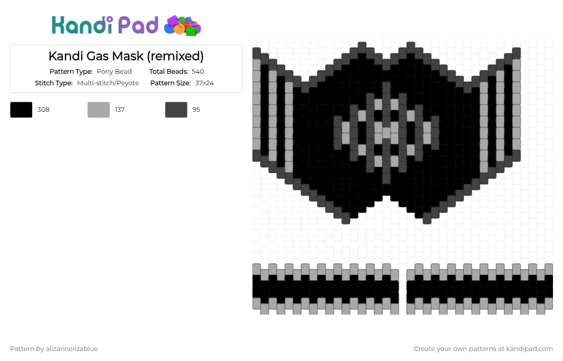 Kandi Gas Mask (remixed) - Pony Bead Pattern by alizarinelizablue on Kandi Pad - black