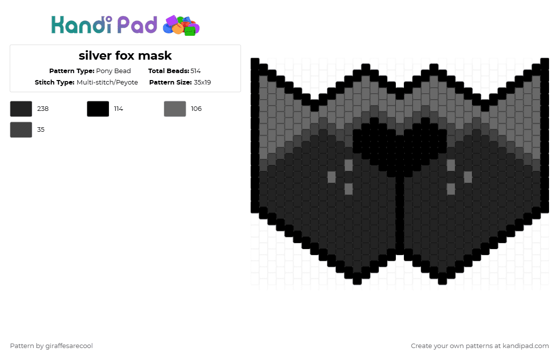 silver fox mask - Pony Bead Pattern by giraffesarecool on Kandi Pad - black