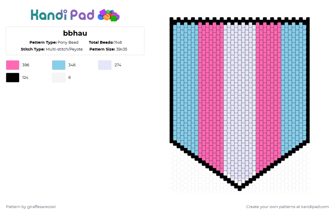 bbhau - Pony Bead Pattern by giraffesarecool on Kandi Pad - light blue,pink
