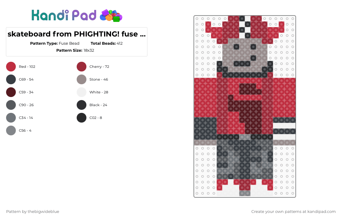 skateboard from PHIGHTING! fuse beads pattern (COTD) - Fuse Bead Pattern by thebigwideblue on Kandi Pad - red,cotdskateboarding,skateboard,phighting,skateboard phighting,roblox,phighting skateboard,fuse beads