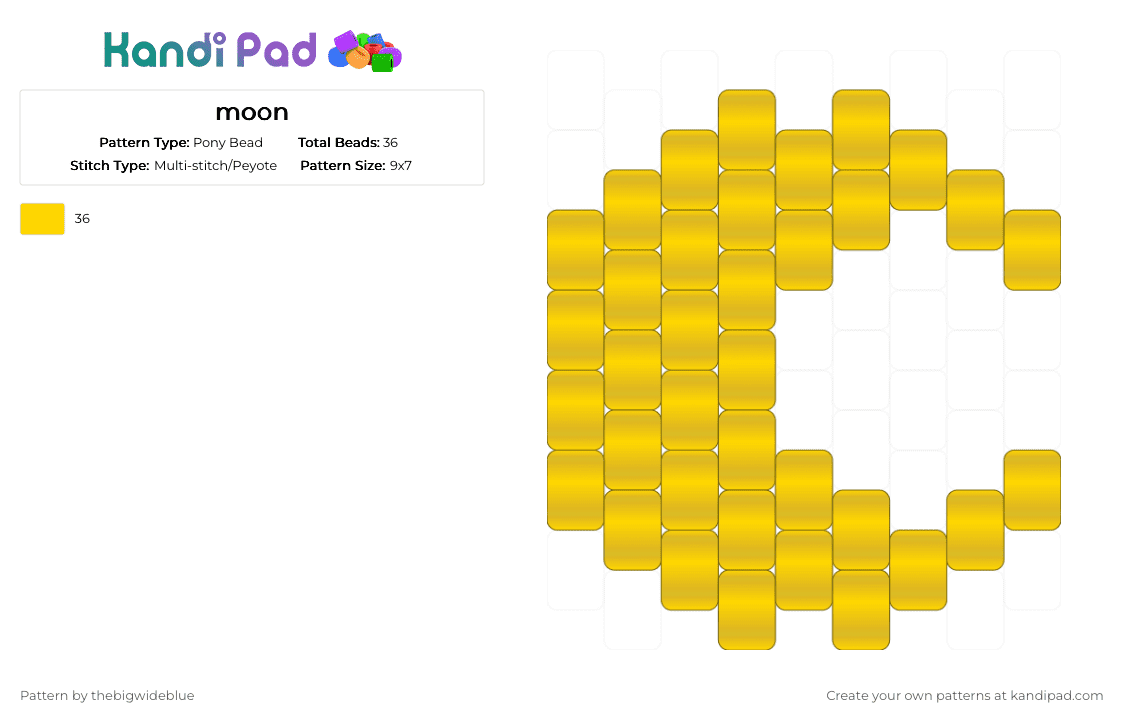 moon - Pony Bead Pattern by thebigwideblue on Kandi Pad - yellow,moon,cresent moon,charm,kandi,small