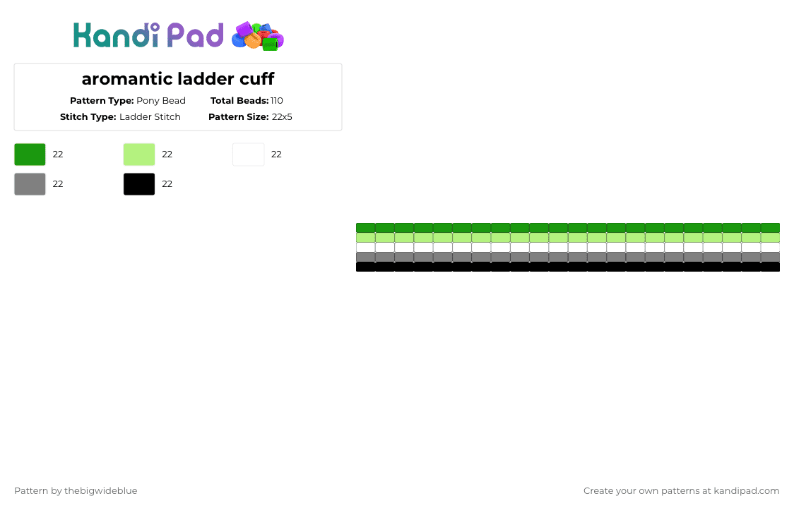 aromantic ladder cuff - Pony Bead Pattern by thebigwideblue on Kandi Pad - green,gray,aromantic,aro,lgbtq,ladder cuff,ladder stitch,cuff