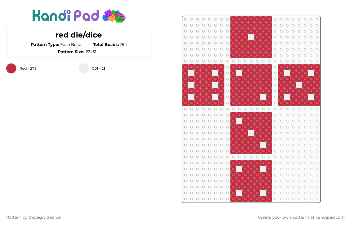 red die/dice - Fuse Bead Pattern by thebigwideblue on Kandi Pad - red,die,dice,odds