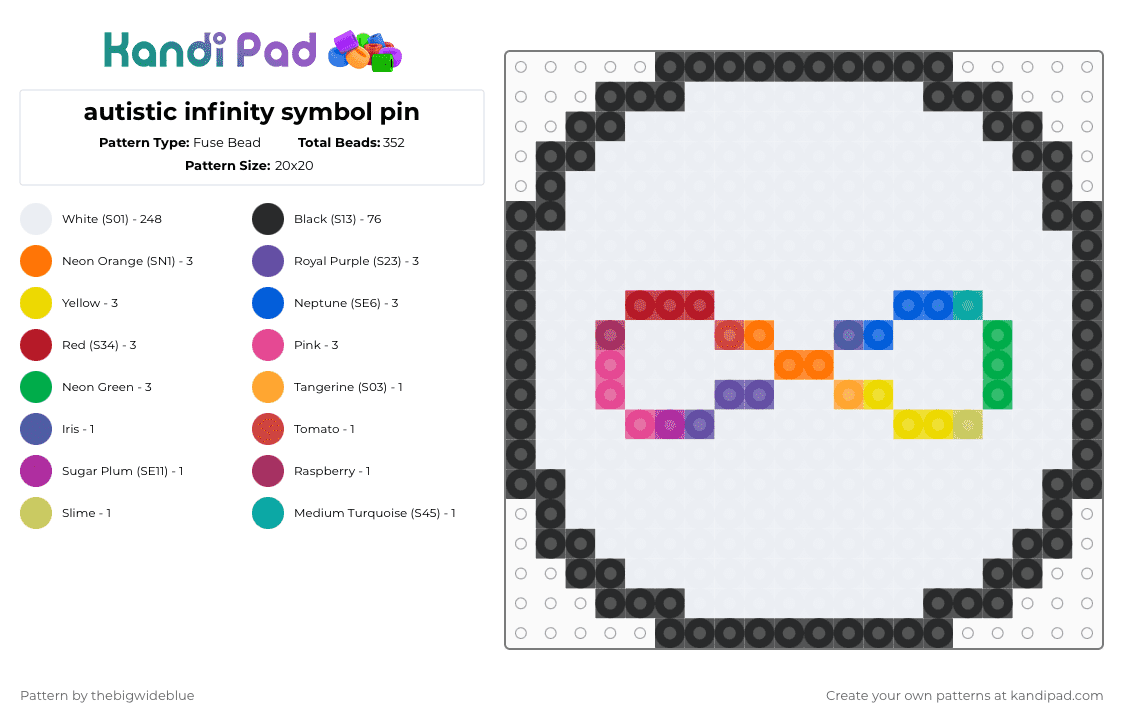 autistic infinity symbol pin - Fuse Bead Pattern by thebigwideblue on Kandi Pad - white,purple,pink,colorful,autism,autismawareness,pin,autismsymbol,infinity,fuse beads