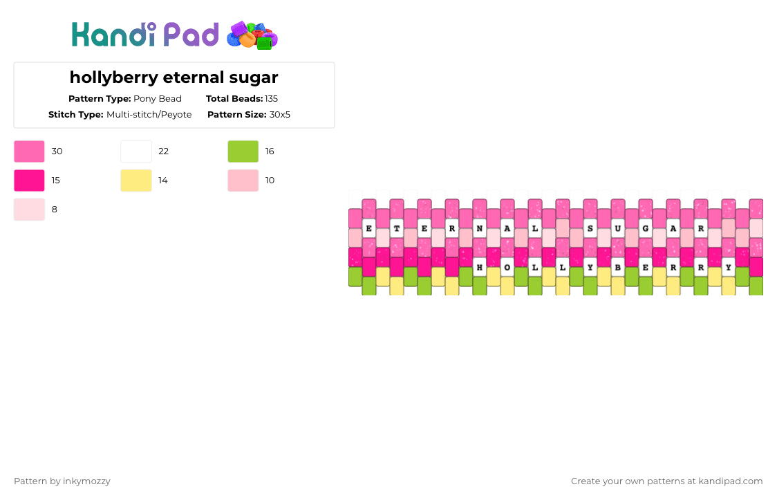 crk hollyberry/eternal sugar cuff - Pony Bead Pattern by abcdefg on Kandi Pad - cookie run kingdom, crk, eternal sugar cookie, eternalberry, hollyberry cookie, hollysugar, pink