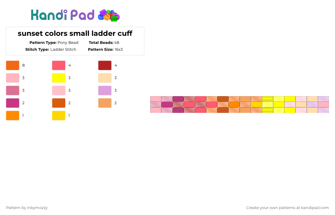 sunset colors - Pony Bead Pattern by thebigwideblue on Kandi Pad - orange, pink, simple, sunset, yellow