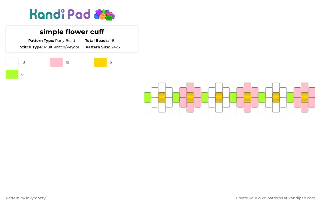 simple flower cuff - Pony Bead Pattern by thebigwideblue on Kandi Pad - pink,flower,flower cuff,simple,beginner friendly,cute,spring